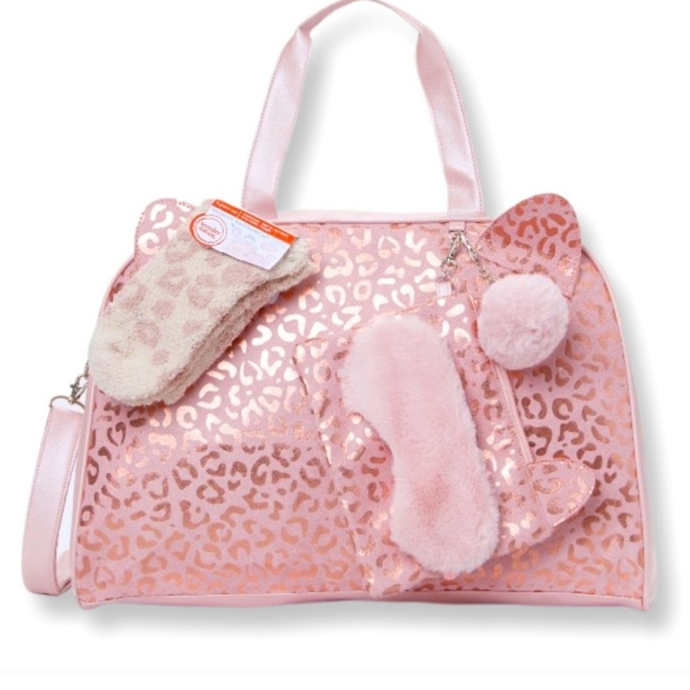Wonder Nation Girl's Pink Leopard Kitty Weekender Duffle Handbag Set NWT